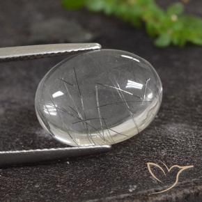 8.50 ct White Rutile Quartz Stone, Natural Rutile Quartz in Oval Cabochon Shape for Sale