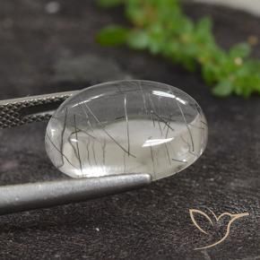 Rutile Quartz Gemstone in 16 x 12 mm (calibrated) Size for Sale, Rutile Quartz Stone in Clear with Black Color