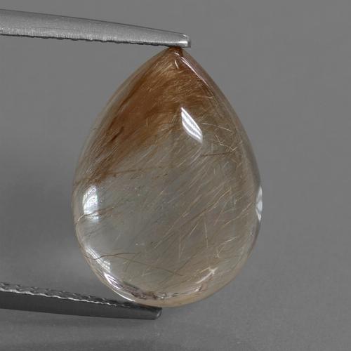 Very Light Tawny Brown Rutile Quartz Gem - 7.2ct Pear Cabochon (ID: 448766)