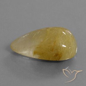 22.73 ct Yellow Rutile Quartz Stone, Natural Rutile Quartz in Pear Cabochon Shape for Sale