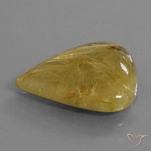 25.66 ct Yellow Rutile Quartz Stone, Natural Rutile Quartz in Pear Cabochon Shape for Sale