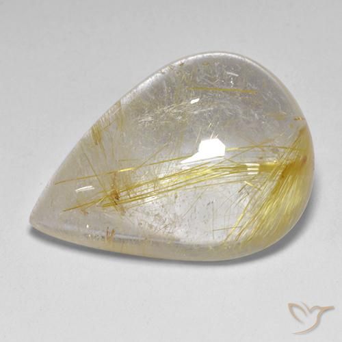 12.23 ct Yellow Rutile Quartz Stone, Natural Rutile Quartz in Pear Cabochon Shape for Sale