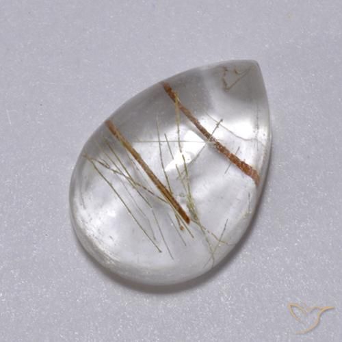 2.49ct Natural Warm Brown Rutile Quartz, Pear Shape, Transparent
