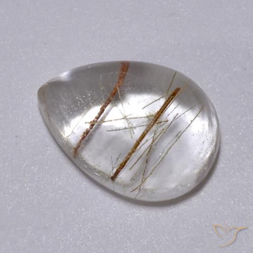 2.49 ct Brown Rutile Quartz Stone, Natural Rutile Quartz in Pear Cabochon Shape for Sale