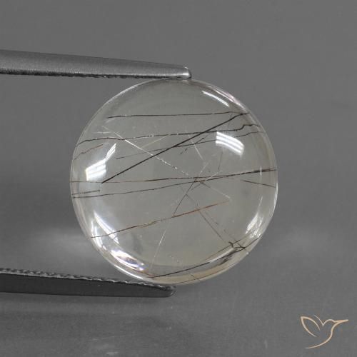 6.17 ct White Rutile Quartz Gemstone, Rutile Quartz Gem in Round Cabochon Shape for Sale.