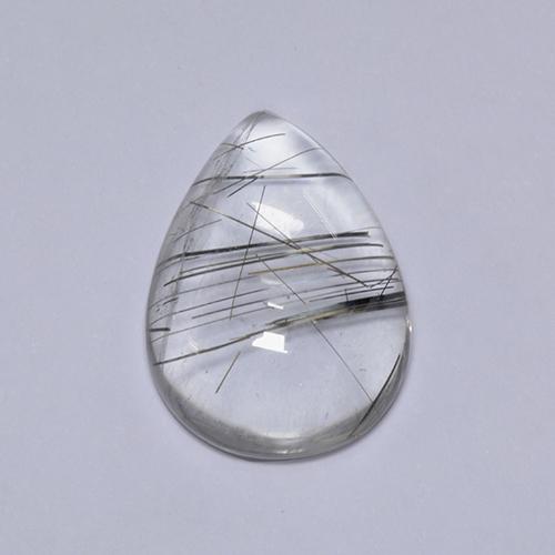 Clear with Black Rutile Quartz Gem - 5.8ct Pear Cabochon (ID: 449009)