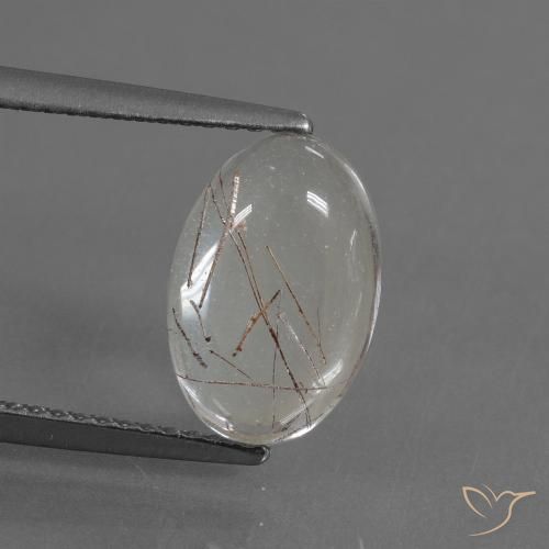 3.08 ct White Rutile Quartz Gemstone, Rutile Quartz Gem in Oval Cabochon Shape for Sale.