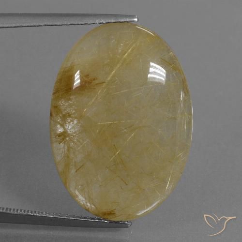 17.69 ct Golden Rutile Quartz Gemstone, Rutile Quartz Gem in Oval Cabochon Shape for Sale.