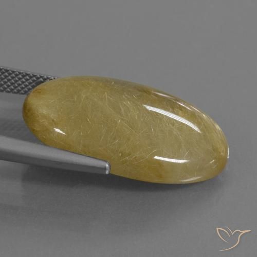 Rutile Quartz Gemstone in 25 x 15.8 mm Size for Sale, Rutile Quartz Stone in Dijon Yellow Color