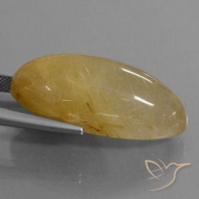 Rutile Quartz Gemstone in 34.8 x 17.3 mm Size for Sale, Rutile Quartz Stone in Medium Gold Color