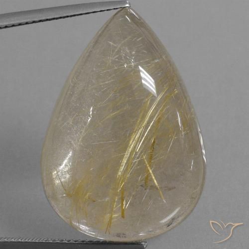 34.22ct Natural Warm Yellow Rutile Quartz, Pear Shape, Transparent
