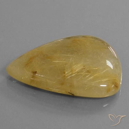 96.56 ct Golden Rutile Quartz Stone, Natural Rutile Quartz in Pear Cabochon Shape for Sale