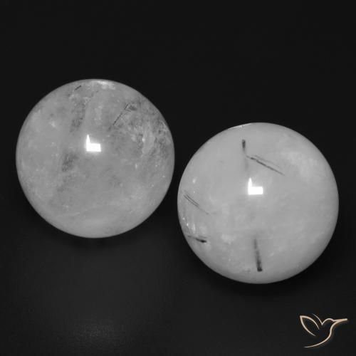 Rutile Quartz Gemstones in 12 mm (calibrated) Size for Sale, Rutile Quartz Stones in Grayish White Color