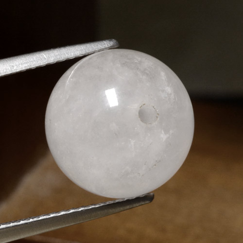 Blanco grisáceo claro Cuarzo Rutilado Gema - 12.8ct Esfera perforada (ID: 470009)