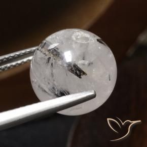 12.31 ct White Rutile Quartz Stone, Natural Rutile Quartz in Drilled Sphere Shape for Sale