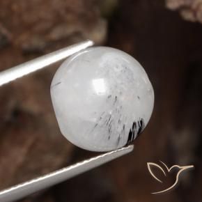 Rutile Quartz Gemstone in 12 mm (calibrated) Size for Sale, Rutile Quartz Stone in Clear with Black Color