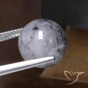Rutile Quartz Gemstone in 12 mm (calibrated) Size for Sale, Rutile Quartz Stone in Clear with Black Color