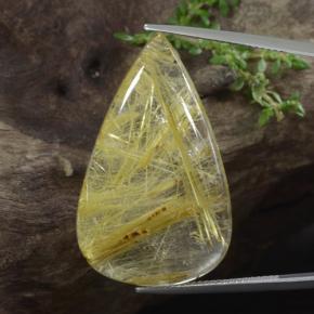 Banana Yellow Rutile Quartz Gem - 39.1ct Pear Cabochon (ID: 471090)