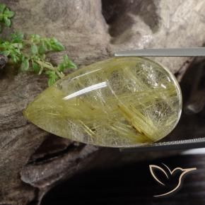 41.84 ct Yellow Rutile Quartz Stone, Natural Rutile Quartz in Pear Cabochon Shape for Sale