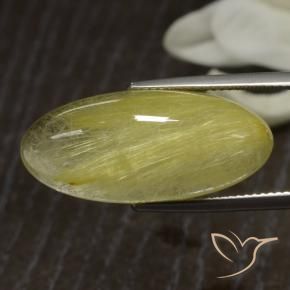 18.94 ct Yellow Rutile Quartz Stone, Natural Rutile Quartz in Oval Cabochon Shape for Sale