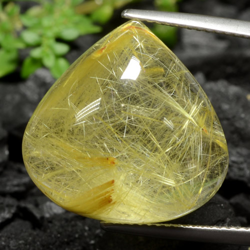 Earthy Yellow Rutile Quartz Gem - 21.6ct Pear Cabochon (ID: 472217)