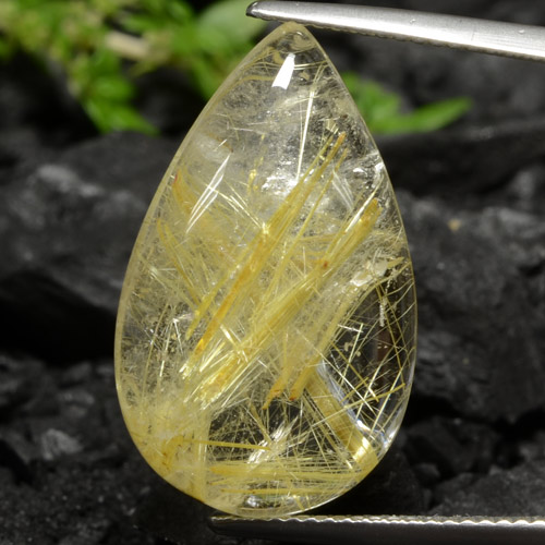 Light Honey Yellow Rutile Quartz Gem - 16ct Pear Cabochon (ID: 472219)