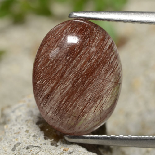 Clear with Copper Rutile Quartz Gem - 3.8ct Oval Cabochon (ID: 474394)