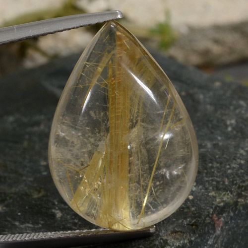 Light Yellow Rutile Quartz Gem - 20.8ct Pear Cabochon (ID: 475170)