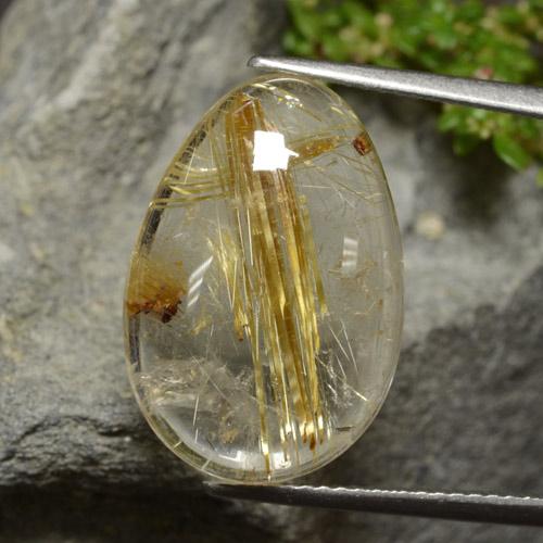 Light Yellow Rutile Quartz Gem - 12.9ct Pear Cabochon (ID: 476626)