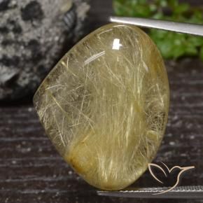 32.98 ct Yellow Rutile Quartz Stone, Natural Rutile Quartz in Pear Cabochon Shape for Sale