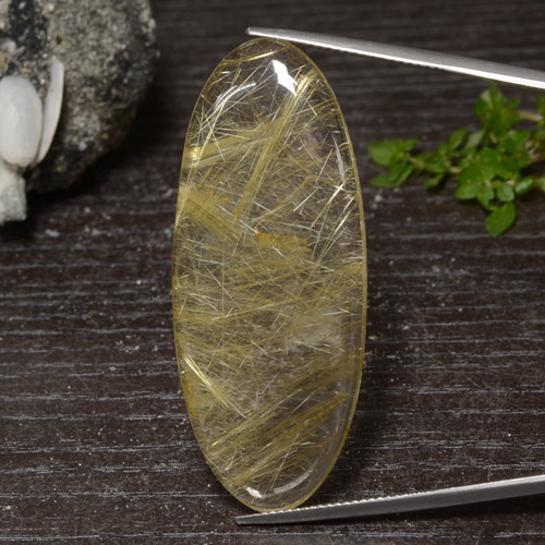 Earthy Yellow Rutile Quartz Gem - 41.1ct Oval Cabochon (ID: 476633)