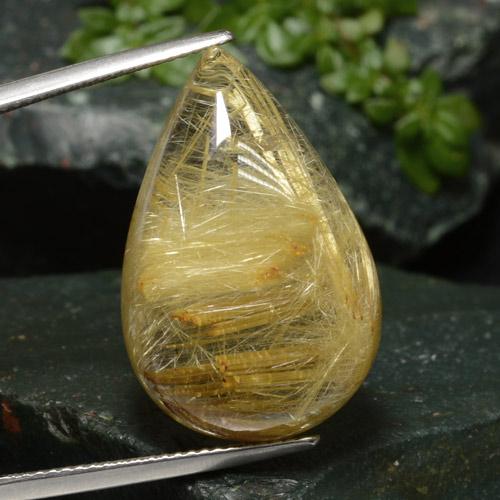Warm Yellow Rutile Quartz Gem - 26.5ct Pear Cabochon (ID: 476664)