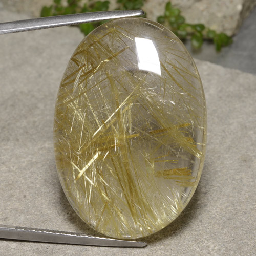 Earthy Yellow Rutilquarz Edelstein - 55.8ct Oval Cabochon (ID: 481076)