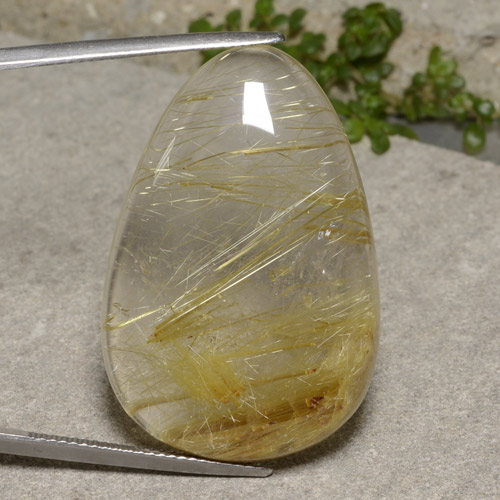 Quarzo rutilato Cabochon pera da 45,15 ct dall'India, dimensione 34,4 x 23,1mm, purezza Translucent, pietra preziosa naturale non trattati, Quarzo rutilato 1pc in colore Giallo terroso, durezza Mohs di 7 adatto per gioielli da indossare ogni giorno, Photo A