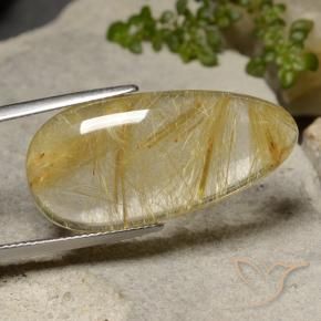 22.57 ct Yellow Rutile Quartz Stone, Natural Rutile Quartz in Pear Cabochon Shape for Sale