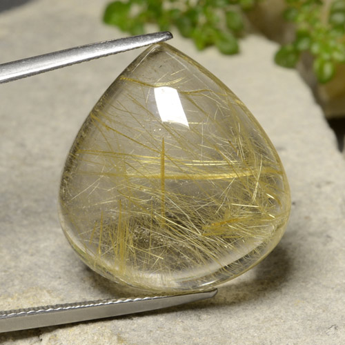 Tuscany Yellow Рутиловый Кварц Камень - 31.4ct Груша Кабошон (ID: 481213)