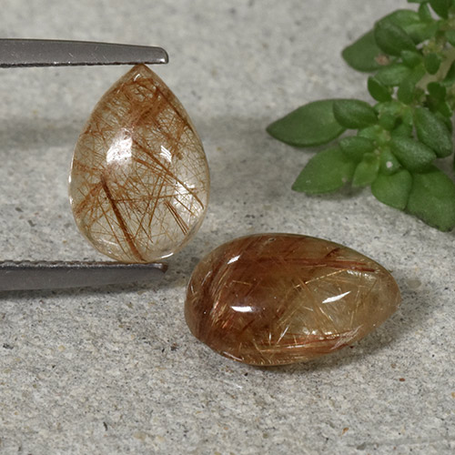Very Light Brown Rutile Quartz Gem - 2.7ct Pear Cabochon (ID: 493642)