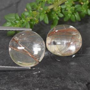Clear with Copper Rutile Quartz Gem - 4.3ct Round Cabochon (ID: 493645)