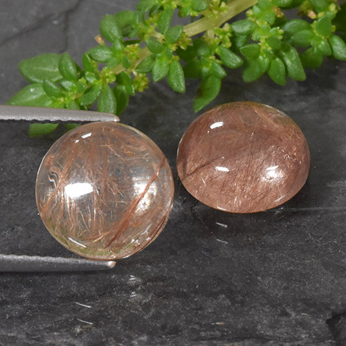 Deep Reddish Orange Rutile Quartz Gem - 3.9ct Round Cabochon (ID: 493646)
