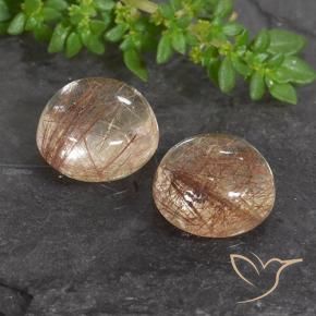 7.67 ctw Orange Rutile Quartz Stones, Natural Rutile Quartz in Round Cabochon Shape for Sale