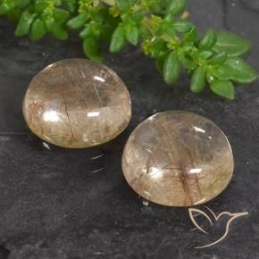 7.14 ctw Brown Rutile Quartz Stones, Natural Rutile Quartz in Round Cabochon Shape for Sale
