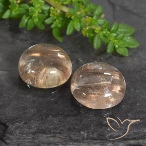 7.24 ctw Brown Rutile Quartz Stones, Natural Rutile Quartz in Round Cabochon Shape for Sale