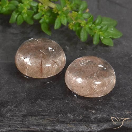 6.52 ctw Orange Rutile Quartz Stones, Natural Rutile Quartz in Round Cabochon Shape for Sale