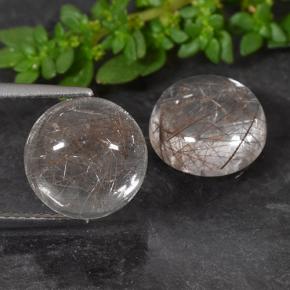 Clear with Copper Rutile Quartz Gem - 4.2ct Round Cabochon (ID: 493655)