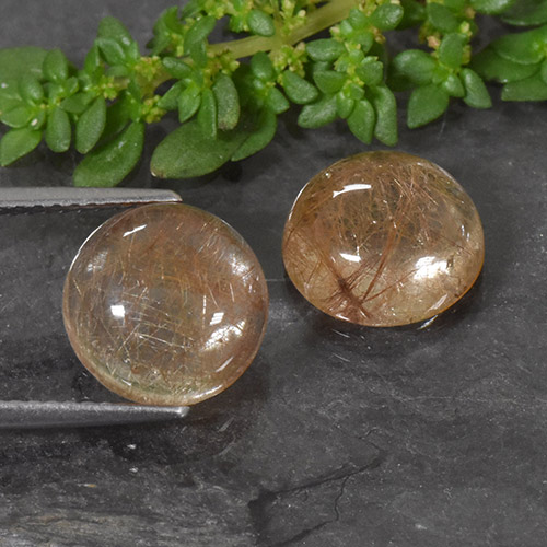 Deep Reddish Orange Rutile Quartz Gem - 3.4ct Round Cabochon (ID: 493663)