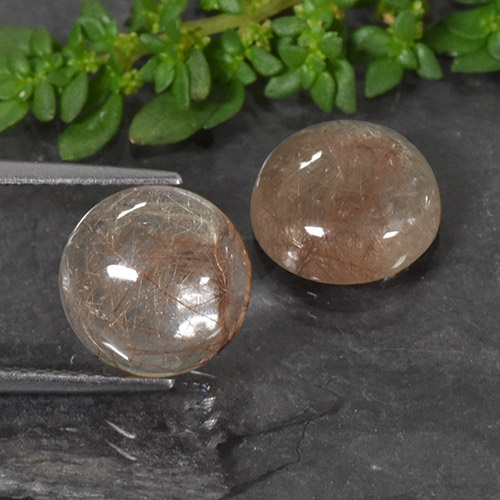 Deep Reddish Orange Rutile Quartz Gem - 3.7ct Round Cabochon (ID: 493664)