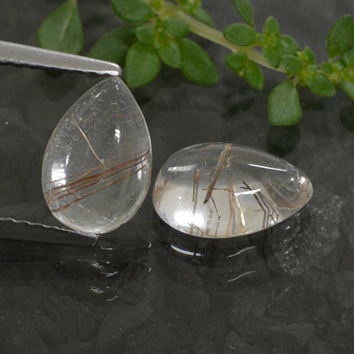 Clear with Copper Rutile Quartz Gem - 1.5ct Pear Cabochon (ID: 493677)