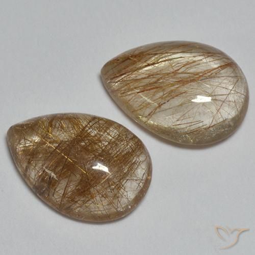 3.65 ctw Brown Rutile Quartz Stones, Natural Rutile Quartz in Pear Cabochon Shape for Sale