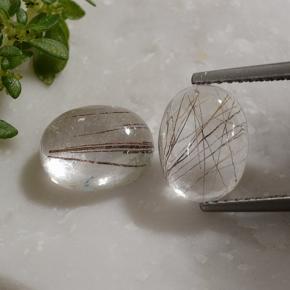 Clear with Copper Rutile Quartz Gem - 2.4ct Oval Cabochon (ID: 494329)