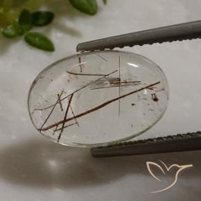 3.42 ct White Rutile Quartz Stone, Natural Rutile Quartz in Oval Cabochon Shape for Sale